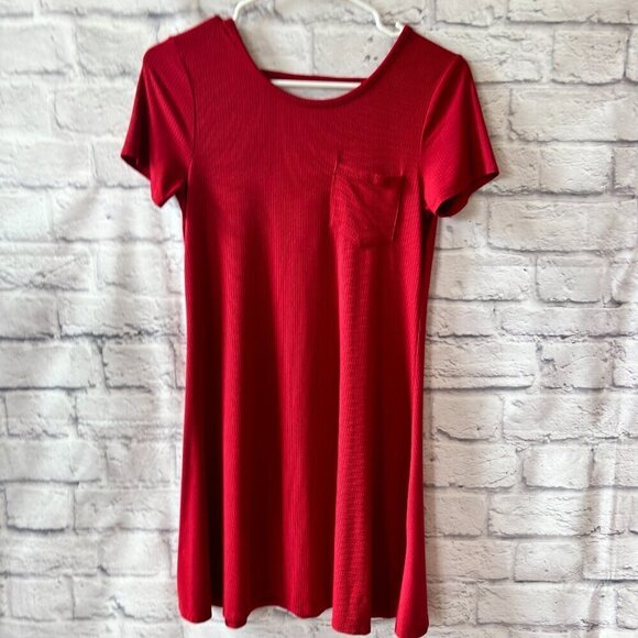 Hollister Red Ribbed Scoop Neck Shirt Dress | Size Small - Picture 2 of 8